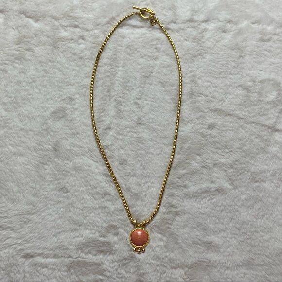 Anne Klein Gold Tone Toggle Closure Necklace W/Orange Stone Pendant - Picture 1 of 8